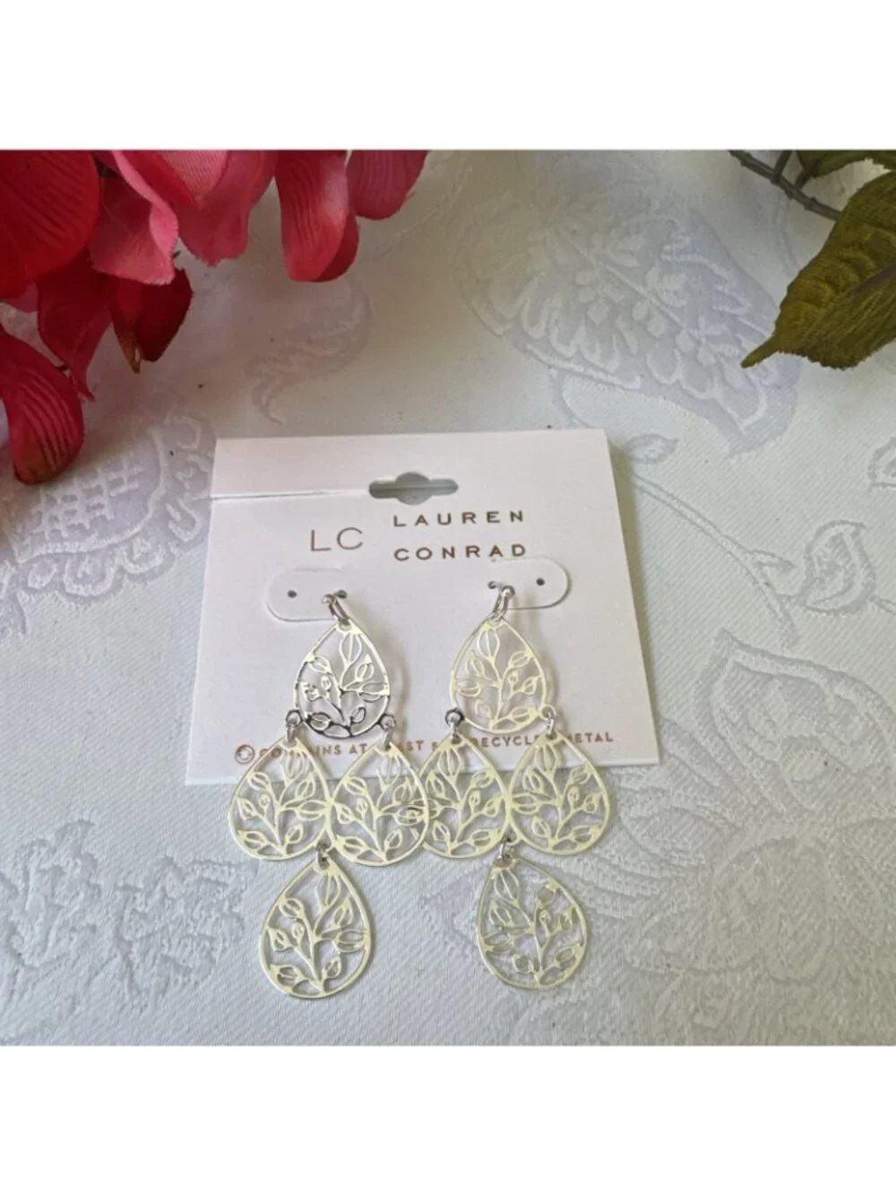 LC Lauren Conrad Earrings Filigree Tree of Life Silver Tone Dangle 2